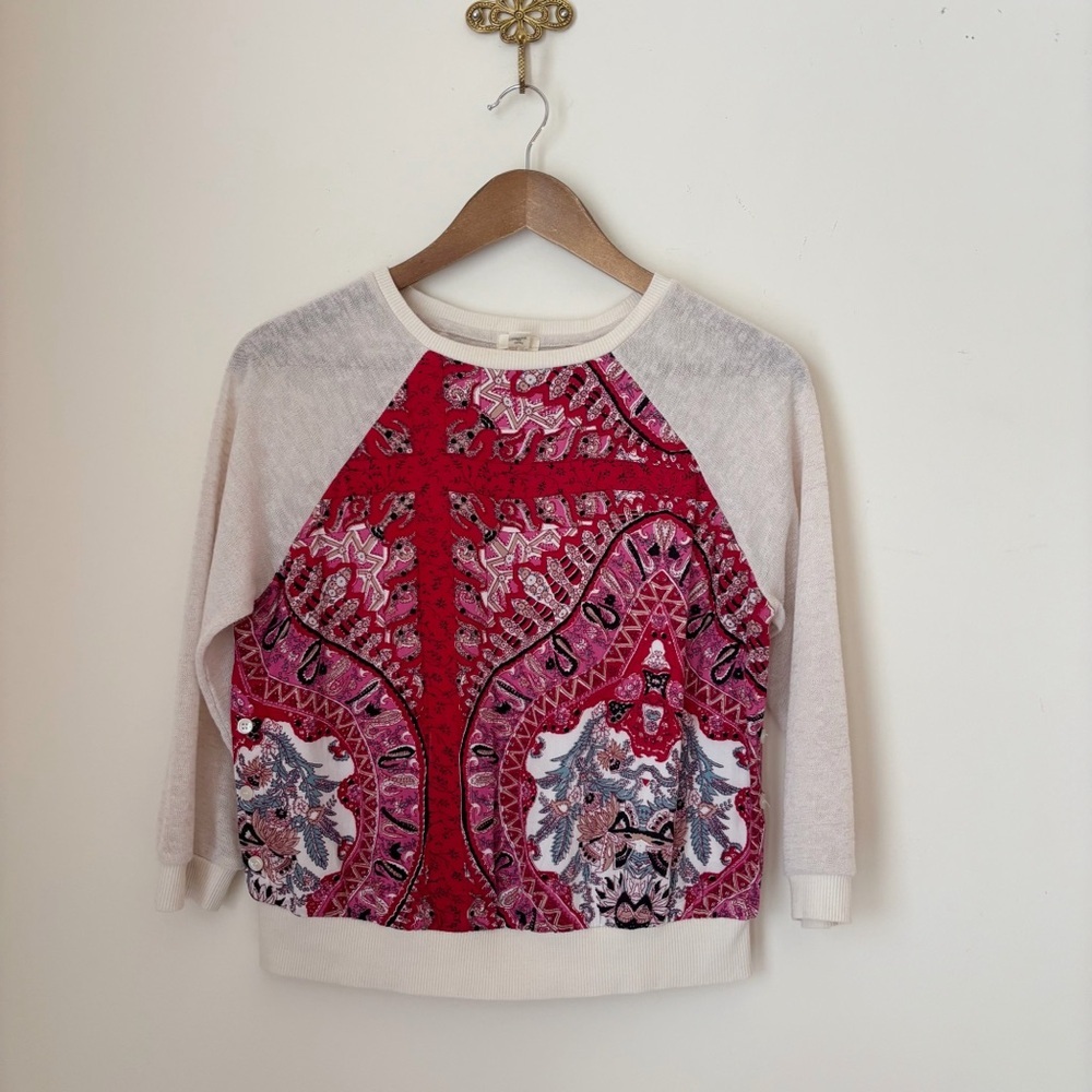 Tiny Red Paisley Floral Knit Top Small Anthropologie